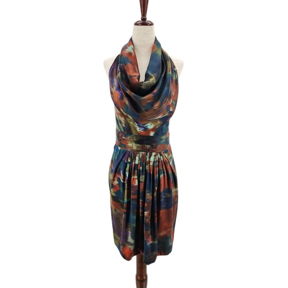Catherine Malandrino Womens 2 Dress Silk Multicolor Abstract Cowl Neck Mini - Picture 11 of 11